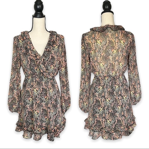 Top Shop Fall Floral Print Ruffle Accent Fit and Flare Dress sz 4 - Picture 13 of 14